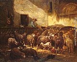 Famous Flock Paintings - A Flock Of Sheep In A Barn